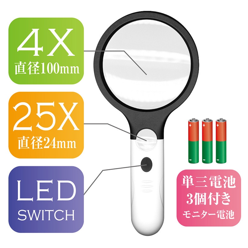 共栄プラスチック LEDクリスタルレンズルーペ 4灯内蔵型 LCLR-2500 1個（ご注文単位1個）【直送品】