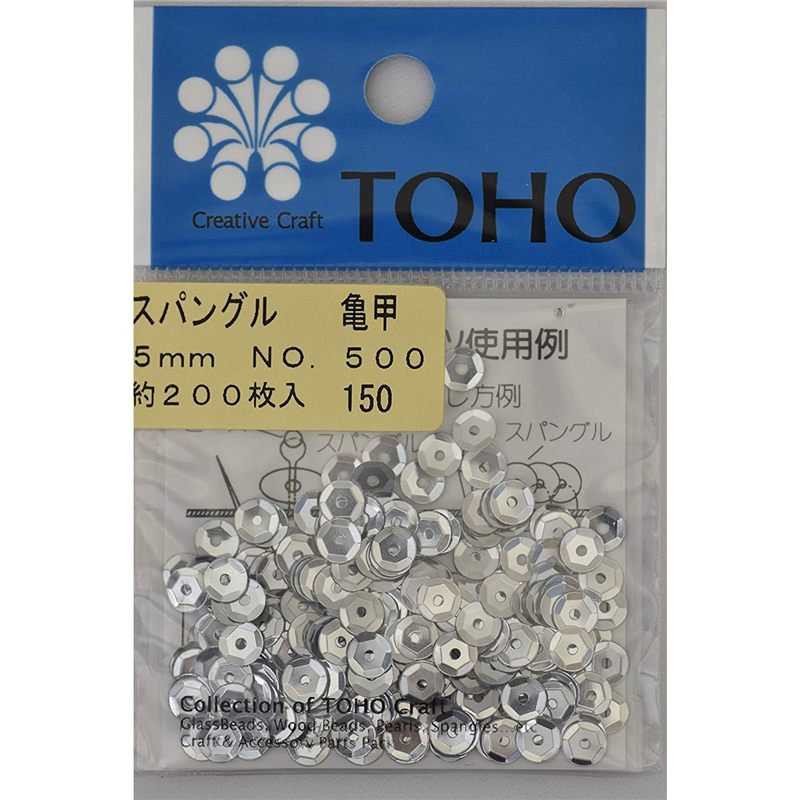 TOHO スパングル 亀甲 約5mm シルバー 約200枚入り No.500 1枚（ご注文単位1枚）【直送品】