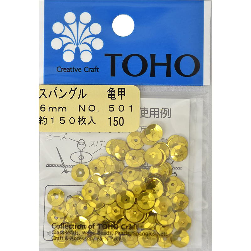TOHO スパングル 亀甲 約6mm ゴールド 約150枚入り No.501 1枚(ご注文単位1枚)【直送品】