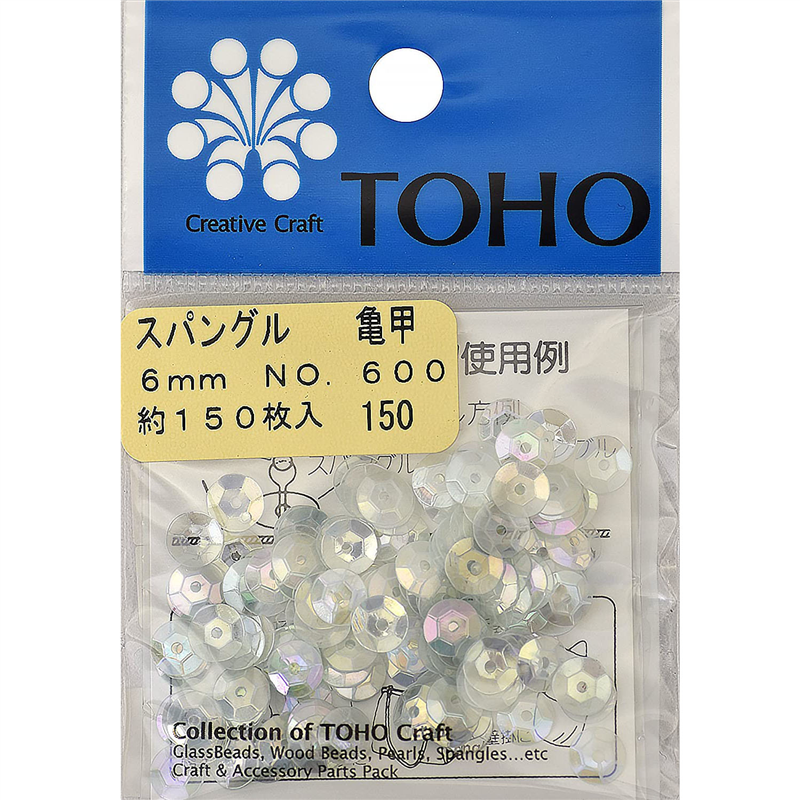 TOHO スパングル 亀甲 約6mm 透明オーロラ 約150枚入り No.600 1枚(ご注文単位1枚)【直送品】