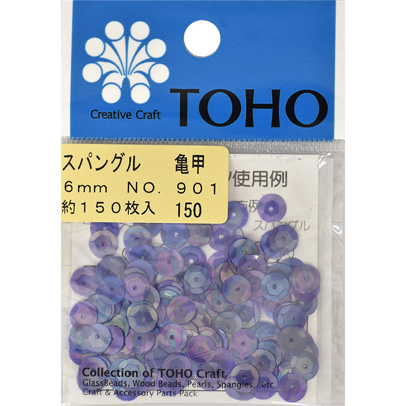 TOHO スパングル 亀甲 約6mm パープルオーロラ 約150枚入り No.901 1枚(ご注文単位1枚)【直送品】