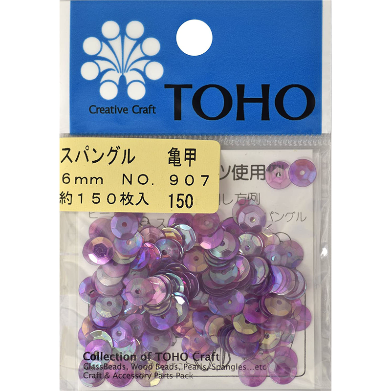 TOHO スパングル 亀甲 約6mm 赤紫オーロラ 約150枚入り No.907 1枚(ご注文単位1枚)【直送品】