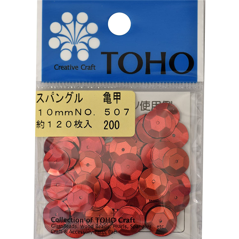 TOHO スパングル 亀甲 約10mm レッド 約120枚入り No.507 1枚(ご注文単位1枚)【直送品】