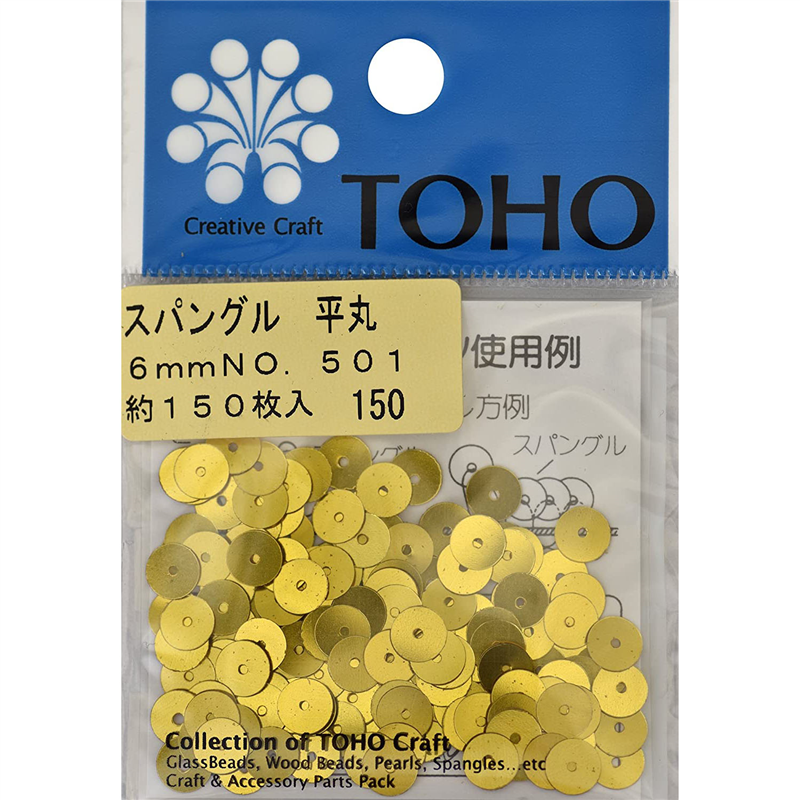 TOHO スパングル 平丸 約6mm ゴールド 約150枚入り No.501 1枚(ご注文単位1枚)【直送品】