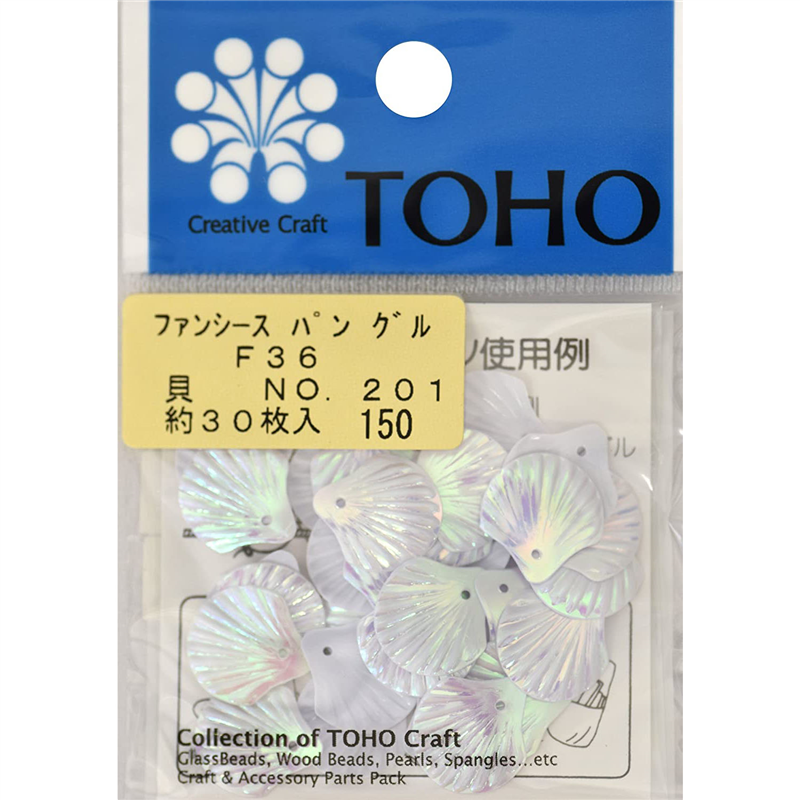 TOHO スパングル 貝型 約14mm ホワイトオーロラ 約30枚入り No.F36-201 1枚（ご注文単位1枚）【直送品】