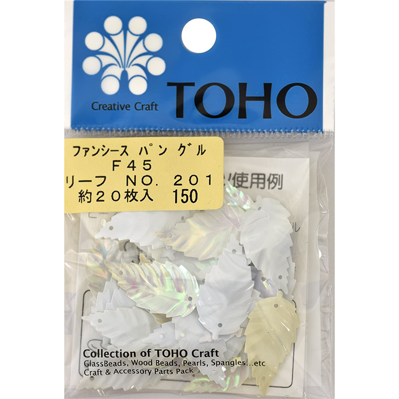 TOHO スパングル リーフ 約25mm×12mm ホワイトオーロラ 約20枚入り No.F45-201 1枚（ご注文単位1枚）【直送品】