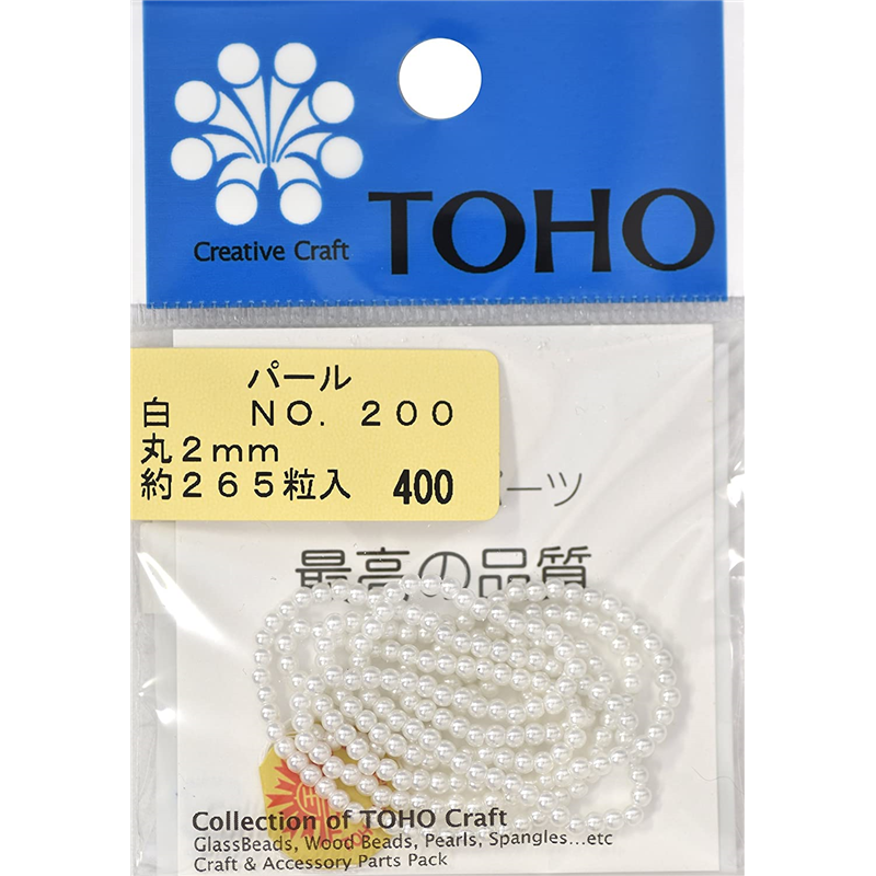TOHO 丸型パール 外径約2mm 白 約265ヶ入り No.200 1枚（ご注文単位1枚）【直送品】