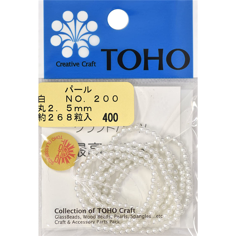 TOHO 丸型パール 外径約2.5mm 白 約268ヶ入り No.200 1枚（ご注文単位1枚）【直送品】