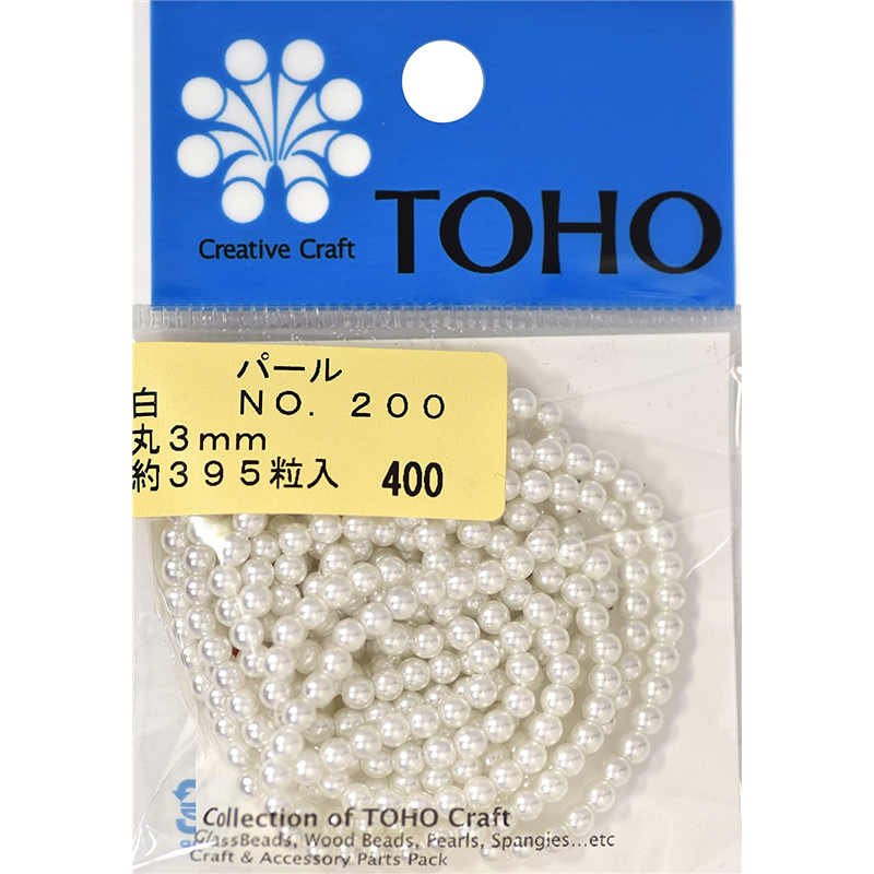 TOHO 丸型パール 外径約3mm 白 約395ヶ入り No.200 1枚（ご注文単位1枚）【直送品】