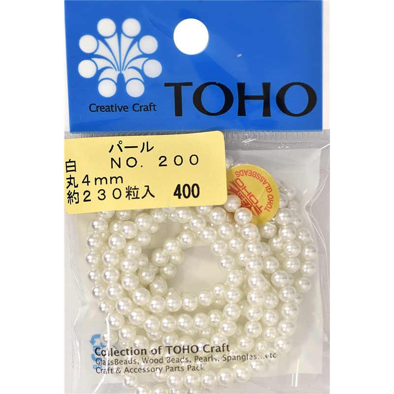 TOHO 丸型パール 外径約4mm 白 約230ヶ入り No.200 1枚（ご注文単位1枚）【直送品】