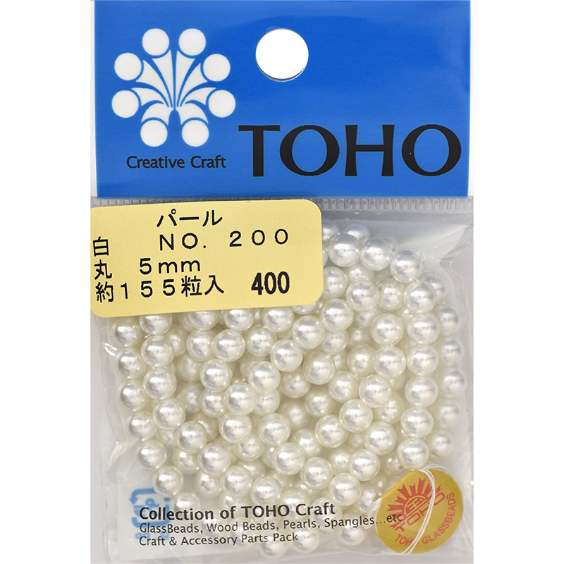 TOHO 丸型パール 外径約5mm 白 約155ヶ入り No.200 1枚（ご注文単位1枚）【直送品】