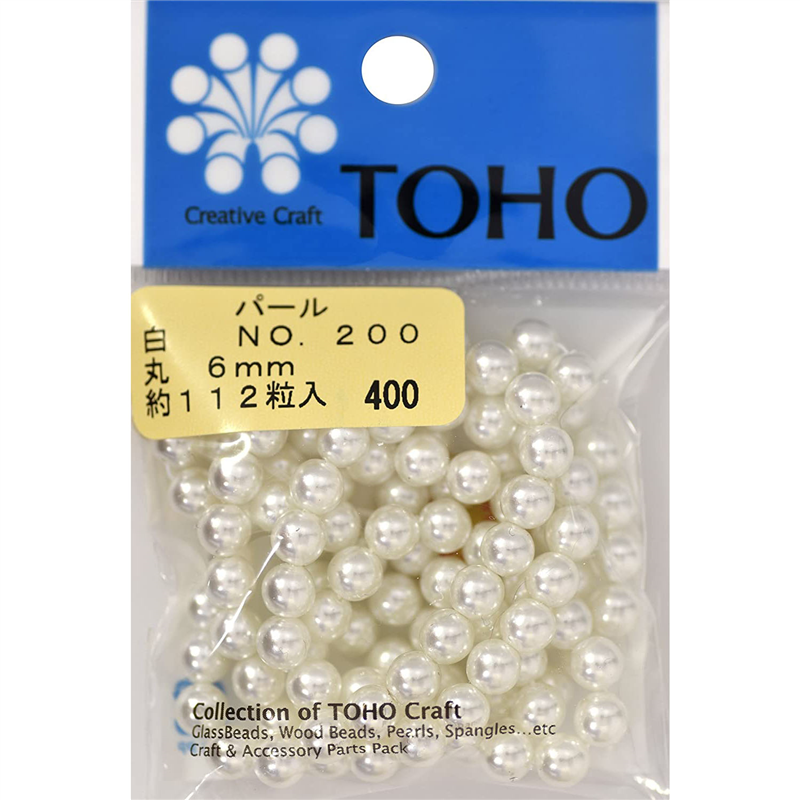 TOHO 丸型パール 外径約6mm 白 約112ヶ入り No.200 1枚（ご注文単位1枚）【直送品】