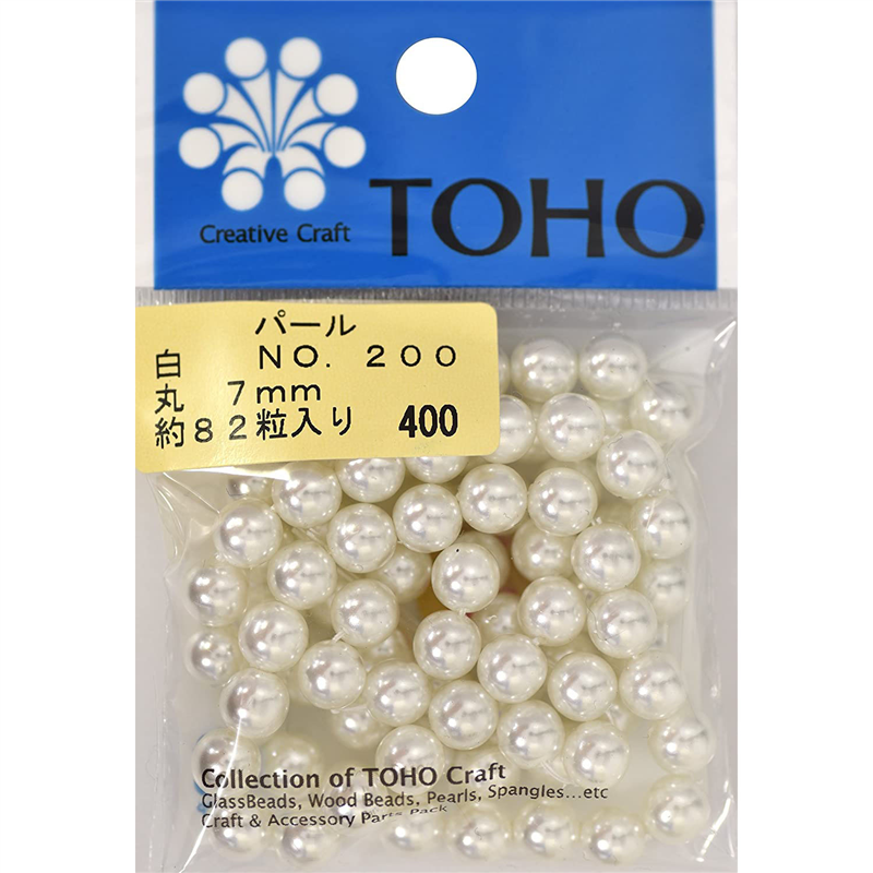 TOHO 丸型パール 外径約7mm 白 約82ヶ入り No.200 1枚（ご注文単位1枚）【直送品】