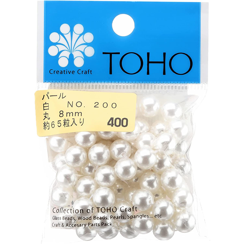 TOHO 丸型パール 外径約8mm 白 約65ヶ入り No.200 1枚（ご注文単位1枚）【直送品】