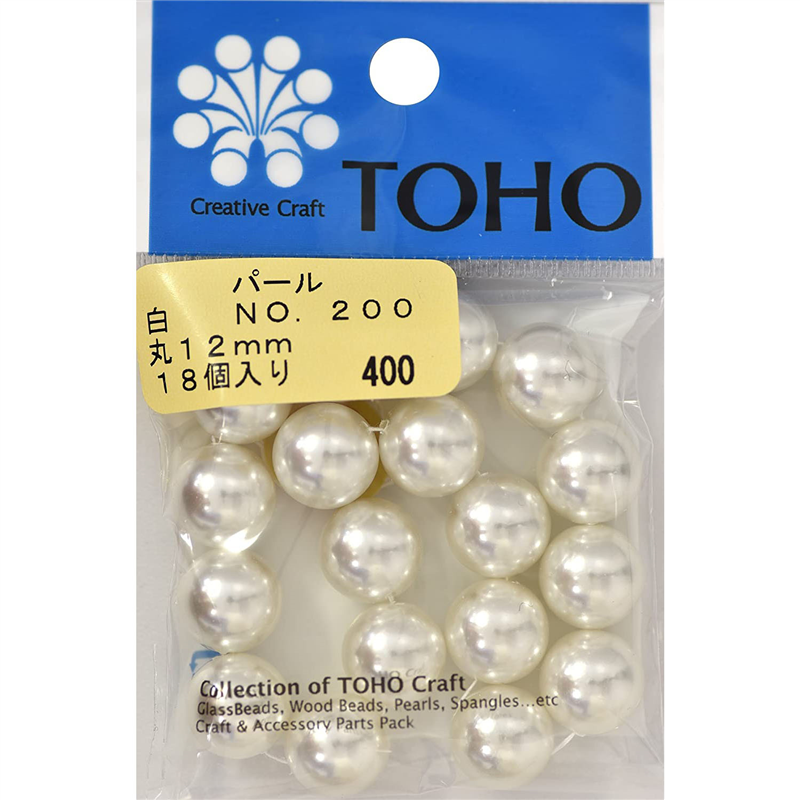 TOHO 丸型パール 外径約12mm 白 18ヶ入り No.200 1枚（ご注文単位1枚）【直送品】