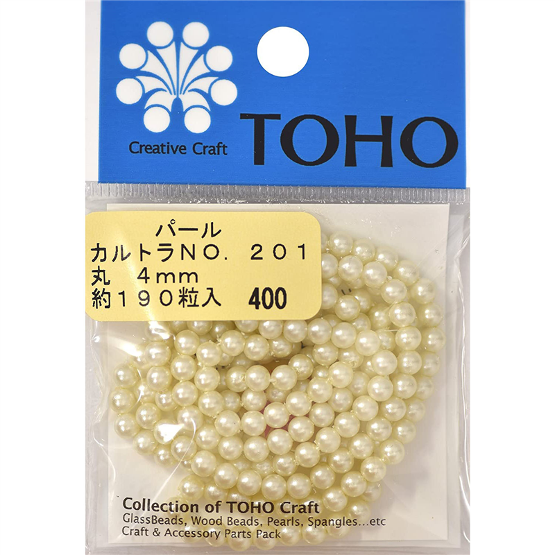 TOHO 丸型パール 外径約4mm カルトラ 約190ヶ入り No.201 1枚（ご注文単位1枚）【直送品】