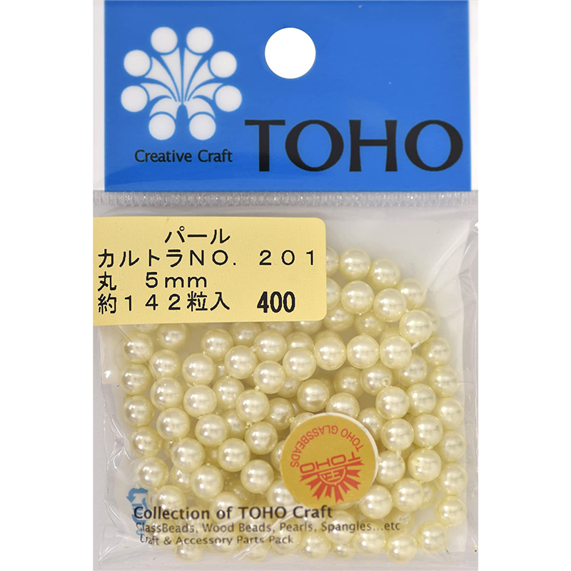 TOHO 丸型パール 外径約5mm カルトラ 約142ヶ入り No.201 1枚（ご注文単位1枚）【直送品】