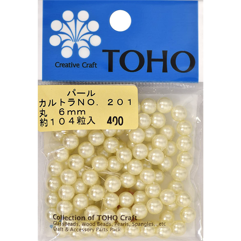 TOHO 丸型パール 外径約6mm カルトラ 約104ヶ入り No.201 1枚（ご注文単位1枚）【直送品】