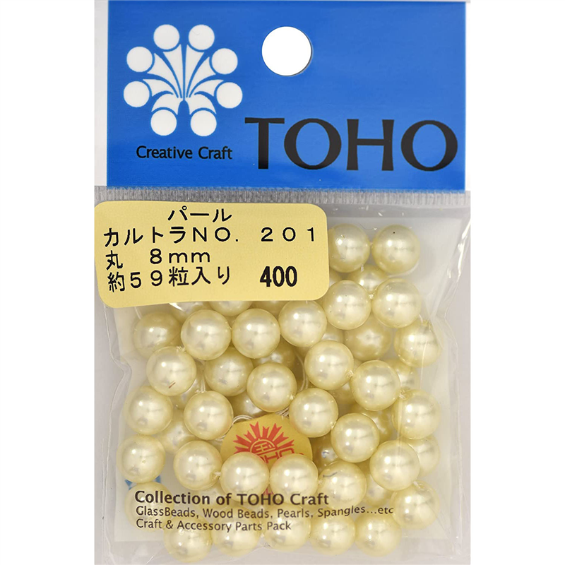 TOHO 丸型パール 外径約8mm カルトラ 約59ヶ入り No.201 1枚（ご注文単位1枚）【直送品】
