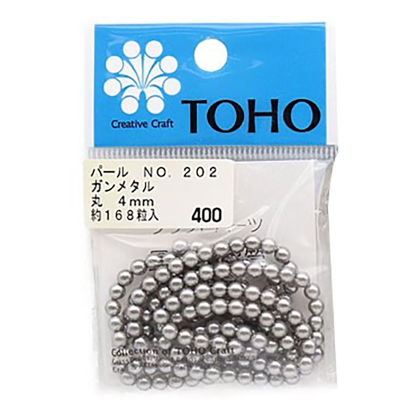 TOHO 丸型パール 外径約4mm ガンメタル 約168ヶ入り No.202 1枚（ご注文単位1枚）【直送品】