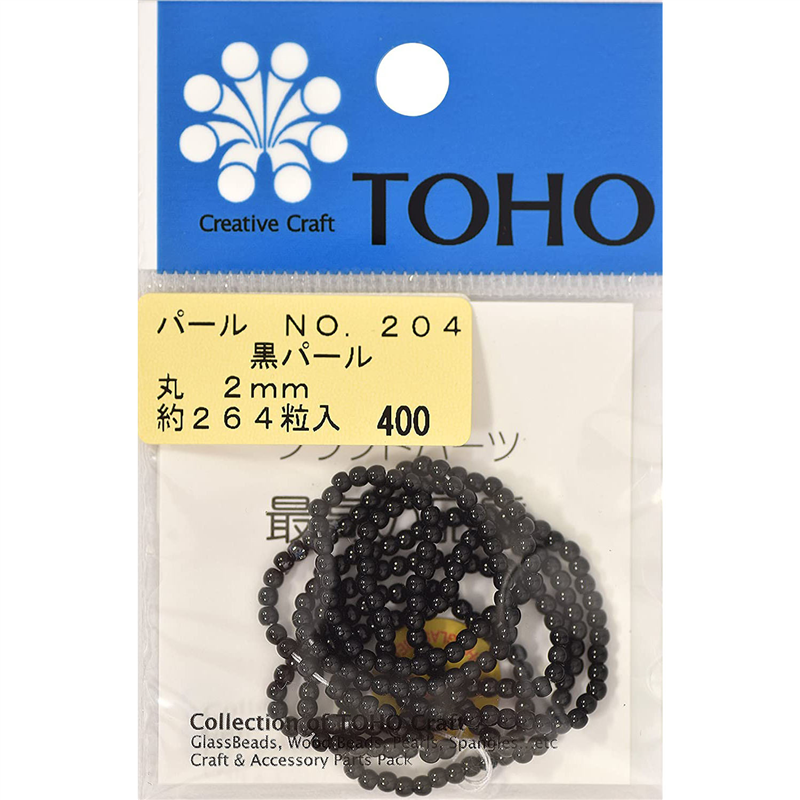 TOHO 丸型パール 外径約2mm 黒 約264ヶ入り No.204 1枚（ご注文単位1枚）【直送品】