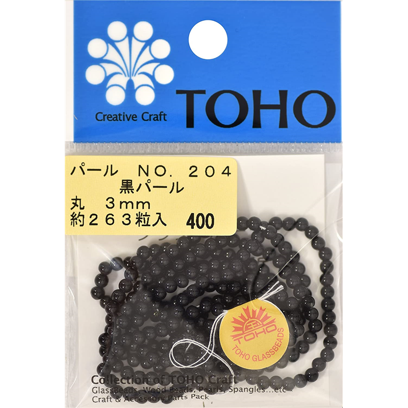 TOHO 丸型パール 外径約3mm 黒 約263ヶ入り No.204 1枚（ご注文単位1枚）【直送品】