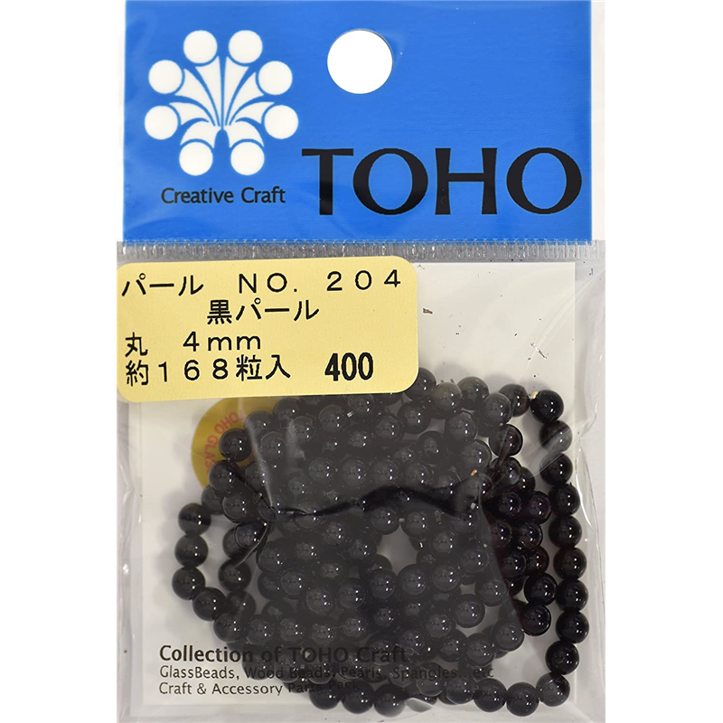 TOHO 丸型パール 外径約4mm 黒 約168ヶ入り No.204 1枚（ご注文単位1枚）【直送品】