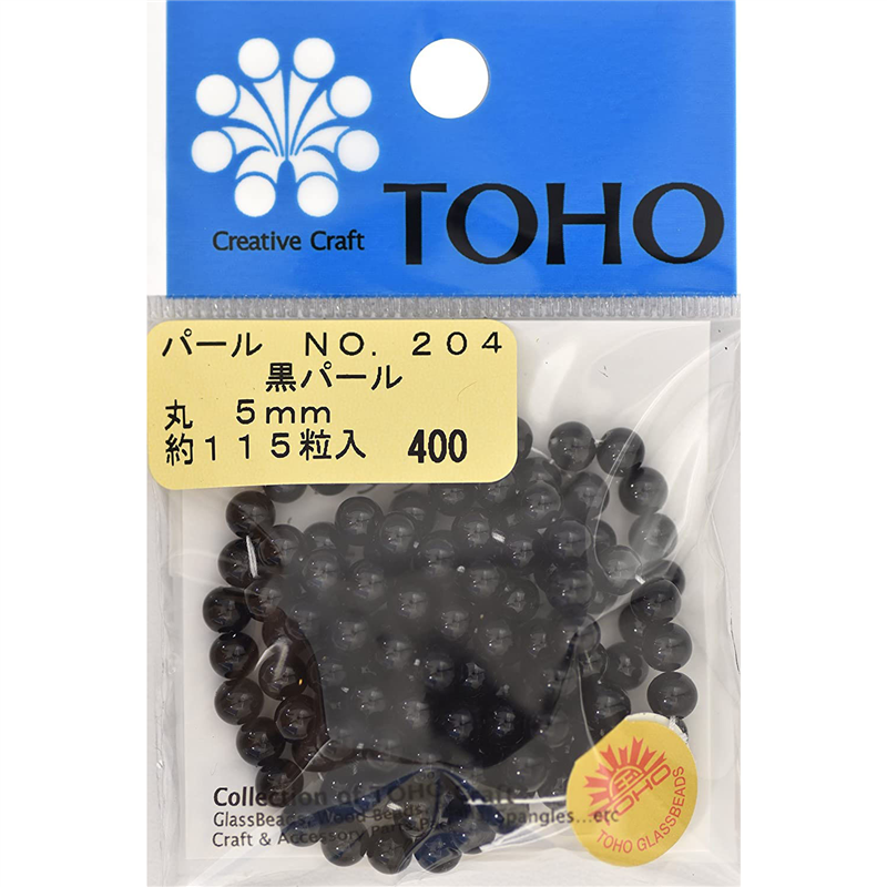 TOHO 丸型パール 外径約5mm 黒 約115ヶ入り No.204 1枚（ご注文単位1枚）【直送品】