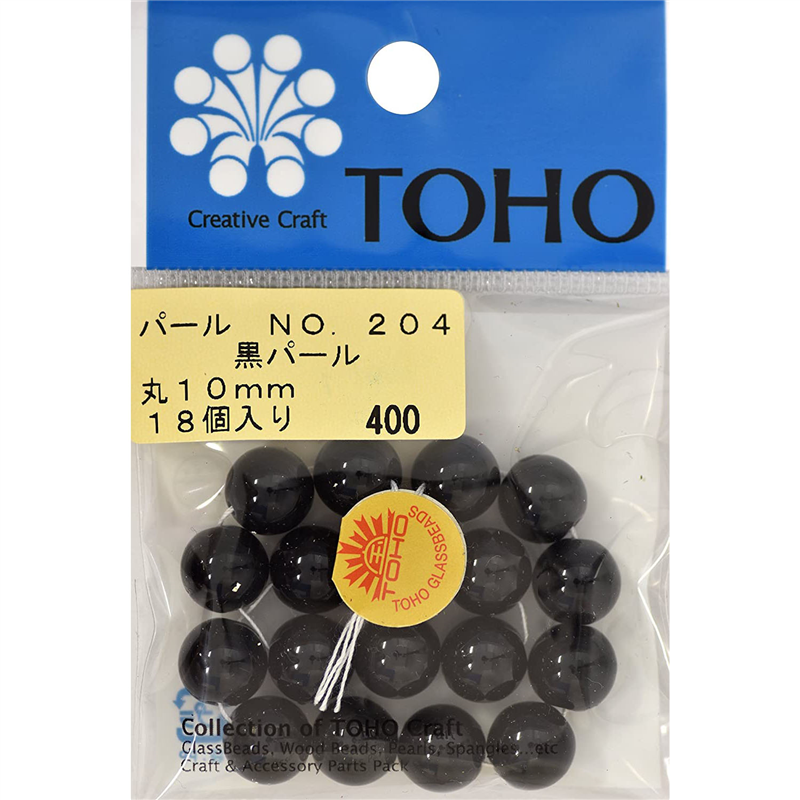 TOHO 丸型パール 外径約10mm 黒 18ヶ入り No.204 1枚（ご注文単位1枚）【直送品】