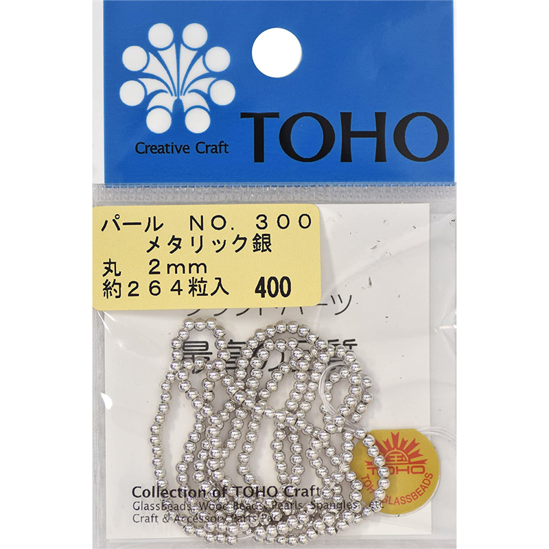 TOHO 丸型パール 外径約2mm 銀 約264ヶ入り No.300 1枚（ご注文単位1枚）【直送品】