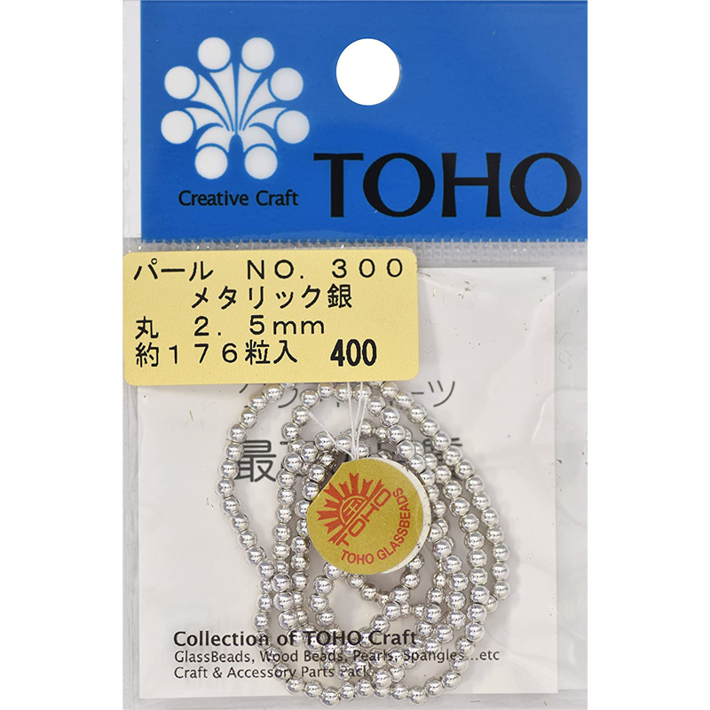 TOHO 丸型パール 外径約2.5mm 銀 約176ヶ入り No.300 1枚（ご注文単位1枚）【直送品】