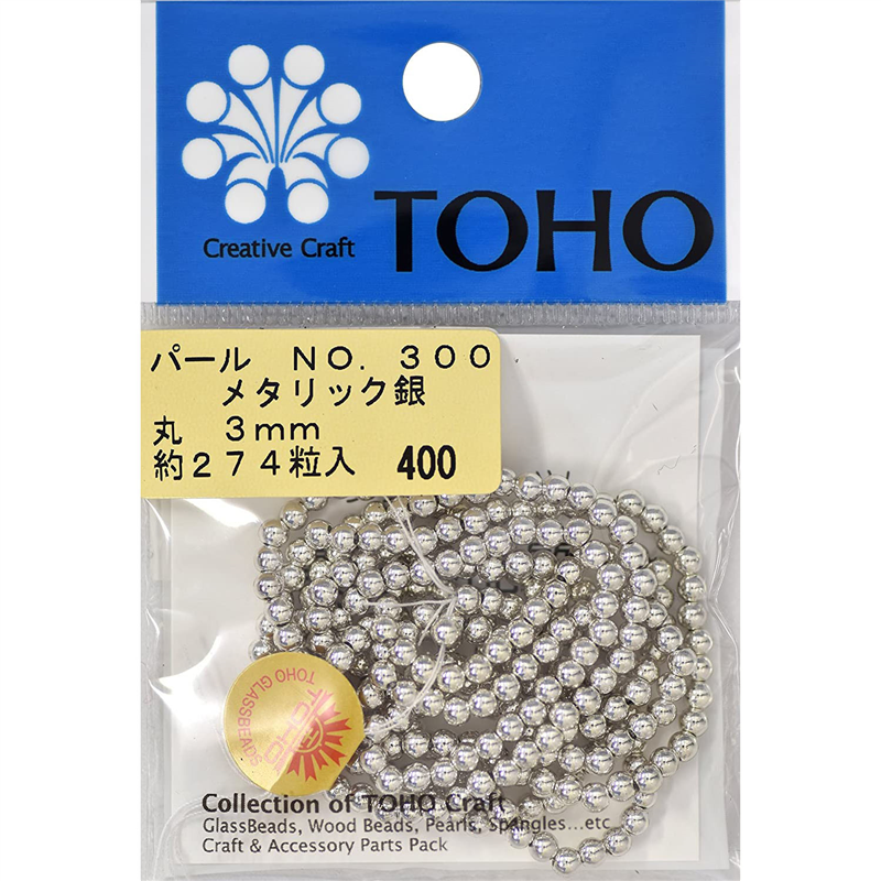 TOHO 丸型パール 外径約3mm 銀 約274ヶ入り No.300 1枚（ご注文単位1枚）【直送品】