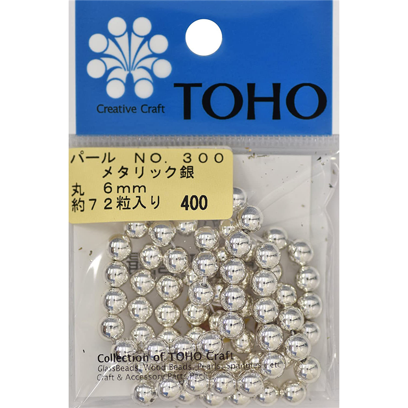 TOHO 丸型パール 外径約6mm 銀 約72ヶ入り No.300 1枚（ご注文単位1枚）【直送品】