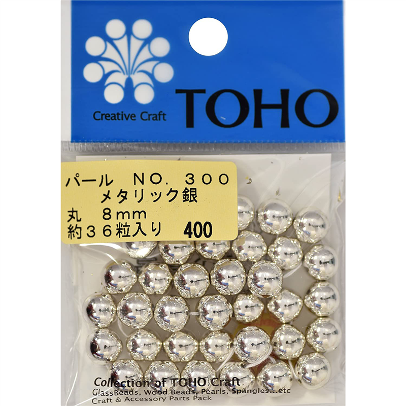 TOHO 丸型パール 外径約8mm 銀 約36ヶ入り No.300 1枚（ご注文単位1枚）【直送品】