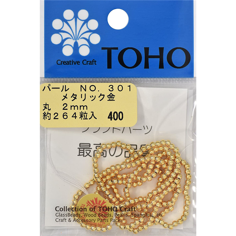 TOHO 丸型パール 外径約2mm 金 約264ヶ入り No.301 1枚（ご注文単位1枚）【直送品】