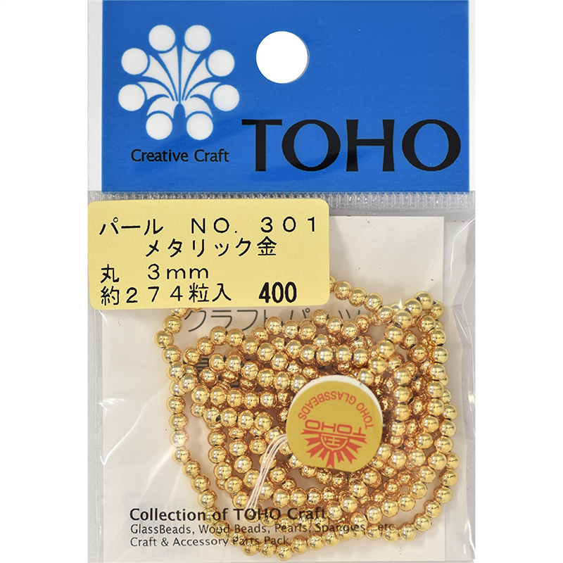 TOHO 丸型パール 外径約3mm 金 約274ヶ入り No.301 1枚（ご注文単位1枚）【直送品】