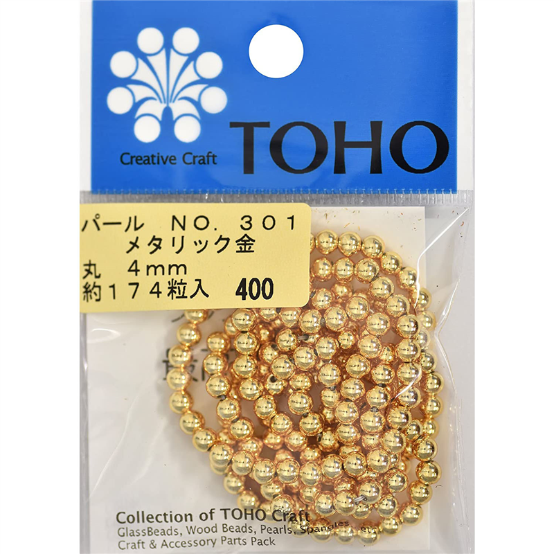 TOHO 丸型パール 外径約4mm 金 約174ヶ入り No.301 1枚（ご注文単位1枚）【直送品】