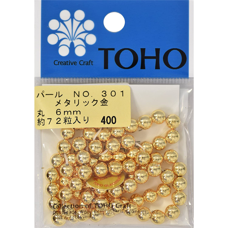 TOHO 丸型パール 外径約6mm 金 約72ヶ入り No.301 1枚（ご注文単位1枚）【直送品】