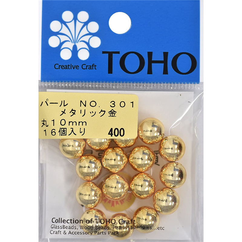 TOHO 丸型パール 外径約10mm 金 16ヶ入り No.301 1枚（ご注文単位1枚）【直送品】