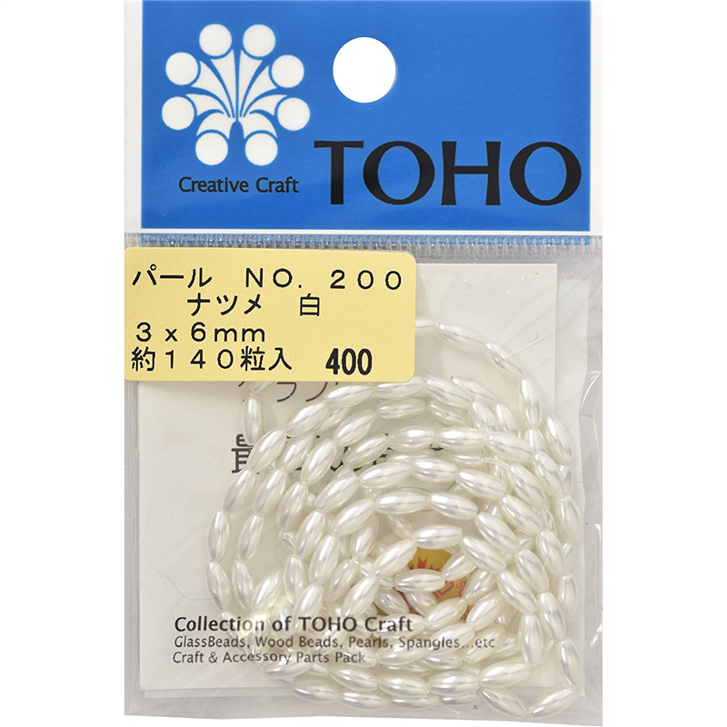 TOHO ナツメパール 約3×6mm 白 約140ヶ入り No.200 1枚（ご注文単位1枚）【直送品】