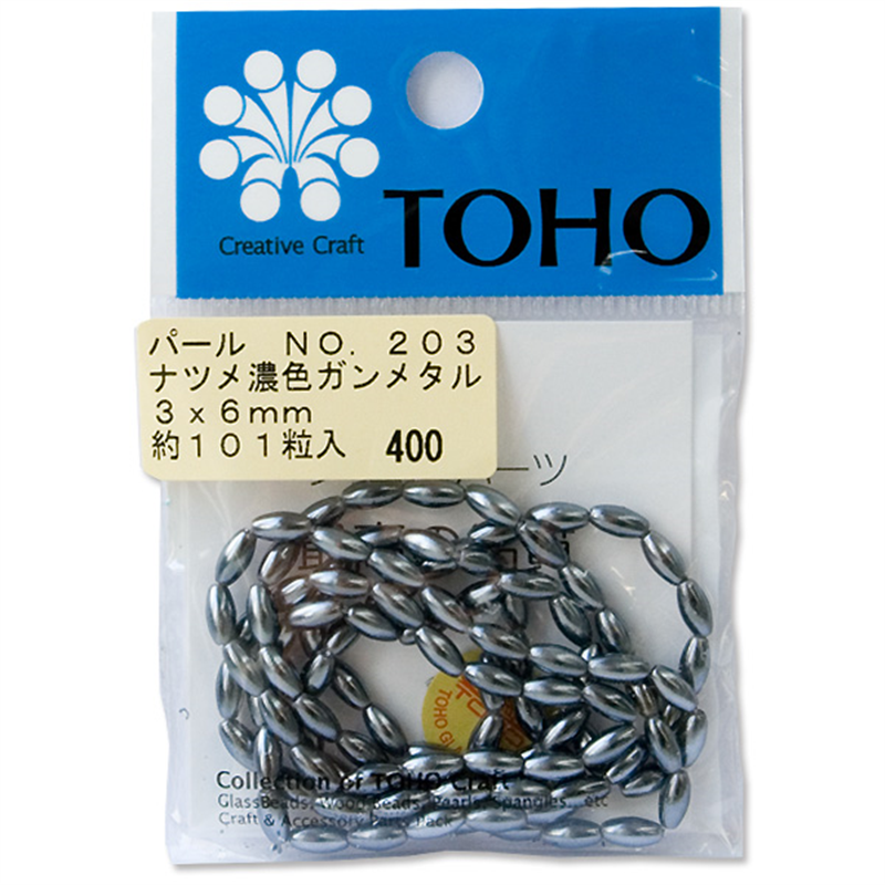 TOHO ナツメパール 約3×6mm 濃色ガンメタル 約101ヶ入り No.203 1枚（ご注文単位1枚）【直送品】