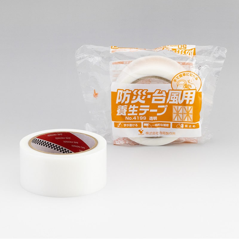 寺岡製作所 防災・台風用 養生テープ 50×25 透明 No.4199 1巻（ご注文単位30巻）【直送品】