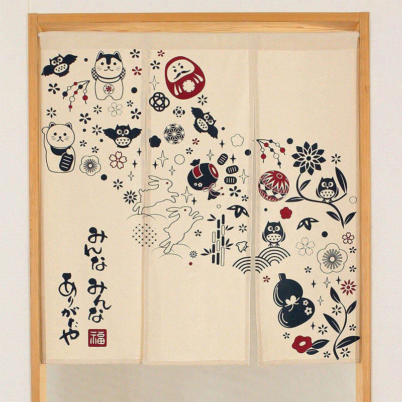 ナルミ 和風のれん 3連 ありがたや 85×90cm せせらぎ 14-602 1枚（ご注文単位1枚）【直送品】