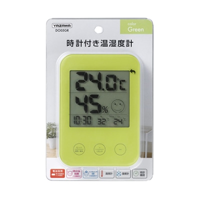 ヤザワコーポレーション 熱中症・インフルエンザ警報付 デジタル温湿度計 グリーン DO05GR 1個（ご注文単位1個）【直送品】