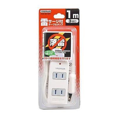 ヤザワコーポレーション 雷サージ付テーブルタップ 3個口 1m 白 Y02KS301WH 1個(ご注文単位1個)【直送品】