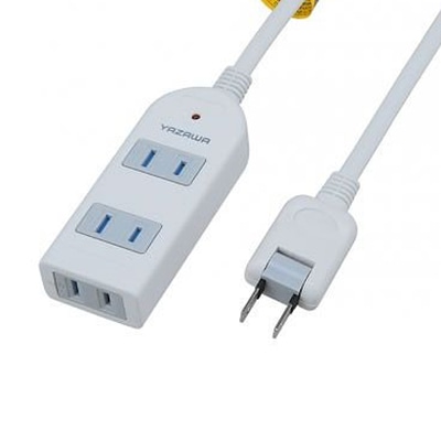 ヤザワコーポレーション 雷サージ付テーブルタップ 3個口 2m 白 Y02KS302WH 1個(ご注文単位1個)【直送品】