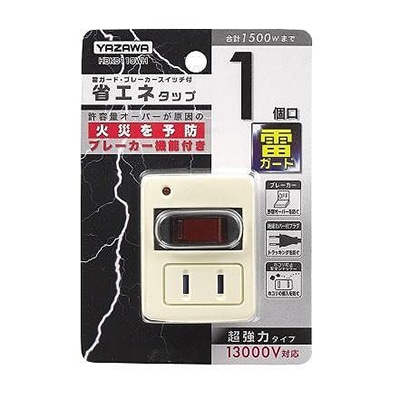 ヤザワコーポレーション 雷ガード・ブレーカー機能付き省エネタップ 1個口 ホワイト Y02FBHKS110WH 1個(ご注文単位1個)【直送品】