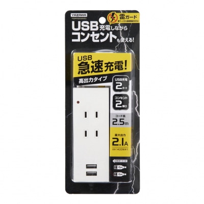 ヤザワコーポレーション 雷ガード付2AC+2USB 2.1A 2.5m ホワイト Y02K4025WH2U 1個(ご注文単位1個)【直送品】