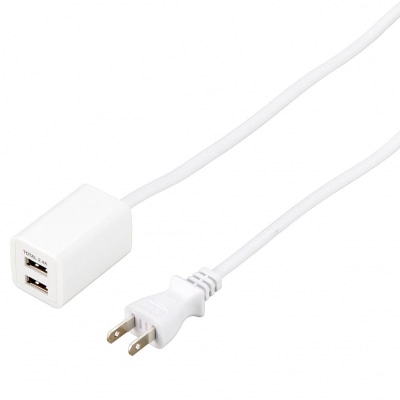 ヤザワコーポレーション コード付きUSBタップ 2ポート2.4A 0.5m ホワイト H720052UWH 1個(ご注文単位1個)【直送品】