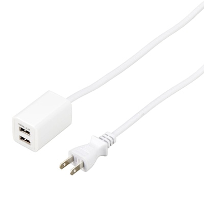 ヤザワコーポレーション コード付きUSBタップ 2ポート2.4A 1m ホワイト H72012UWH 1個（ご注文単位1個）【直送品】